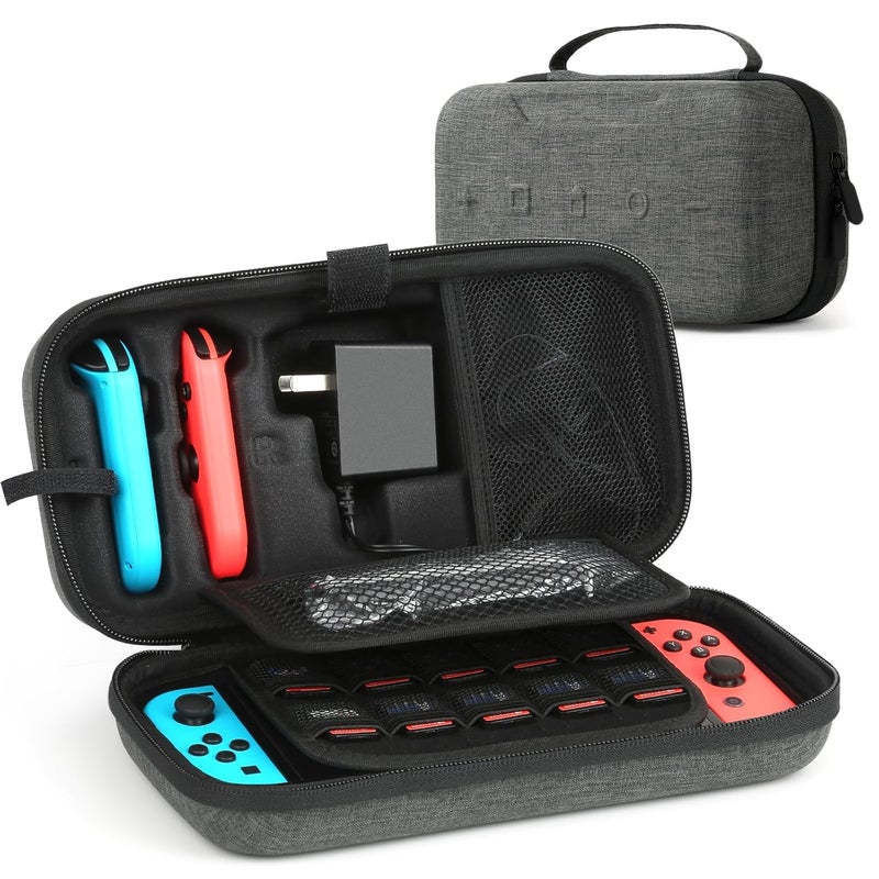BLK8IGHT OLED Case for Nintendo Switch - Hard Shell Travel Case with 20 Games (Grey) - Image 1